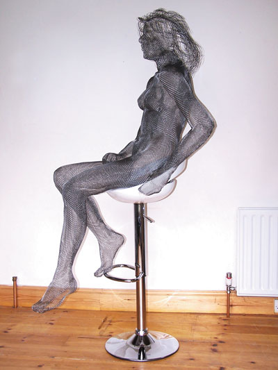 Wire Mesh, MIDSUMMER MUSE, lifesize figure in patinated copper mesh